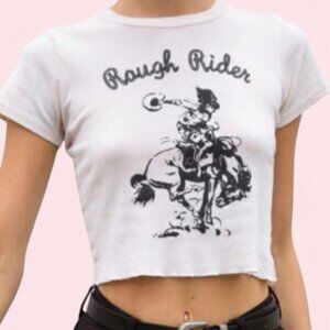 Cream and Black Short Sleeve Tee with Western Graphic